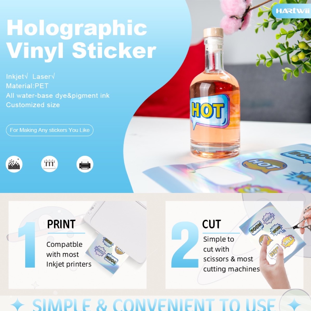 Self-adhesive holographic film A4 for printing and sticker creation